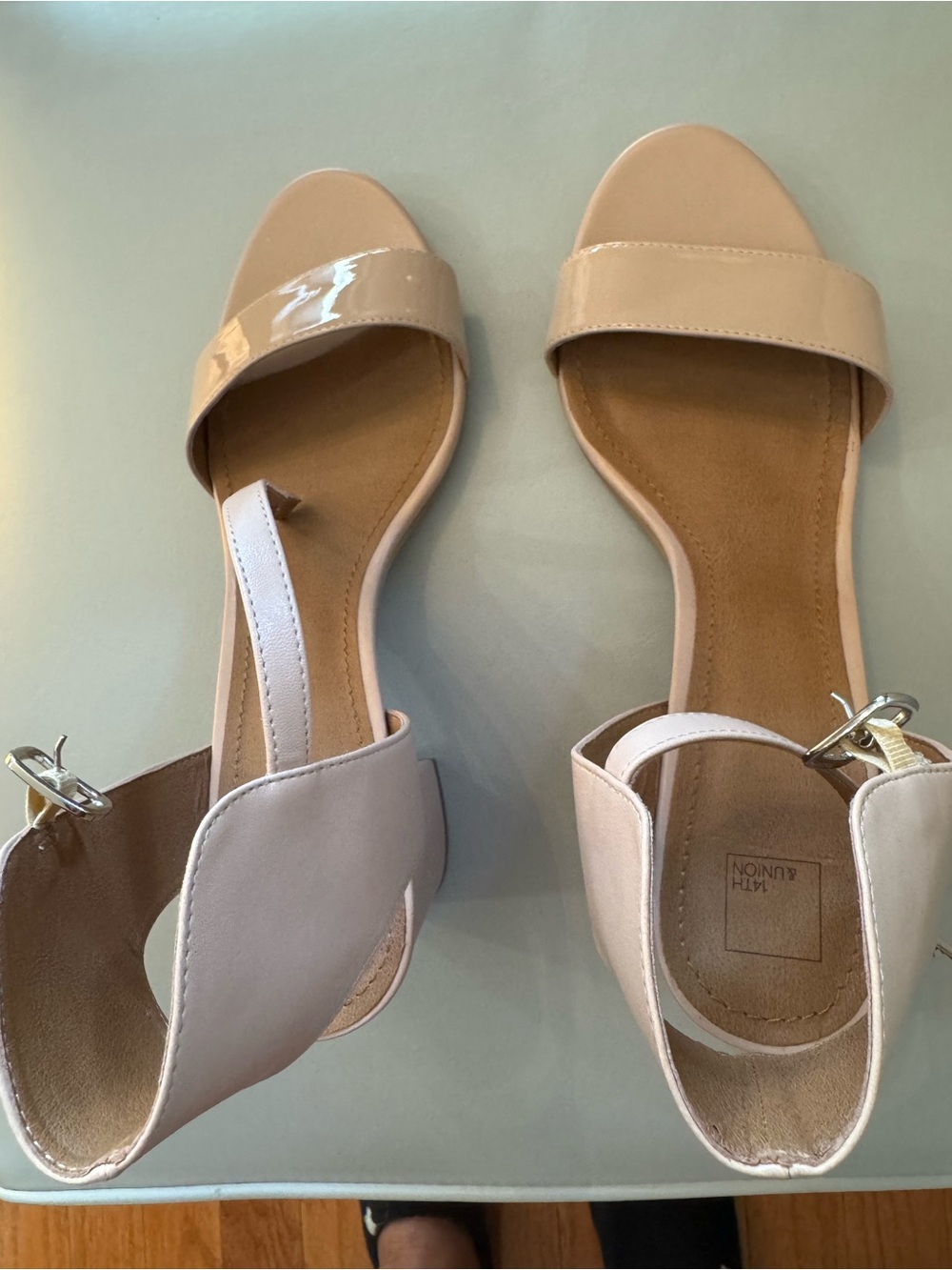 Nude ankle strap heels